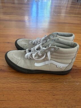 Vans Beige and White High-Top Skate Sneakers